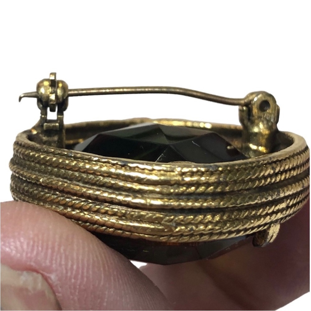 LARGE Antique color changing tri colored gold rope square faceted brooch OOAK - Picture 7 of 11